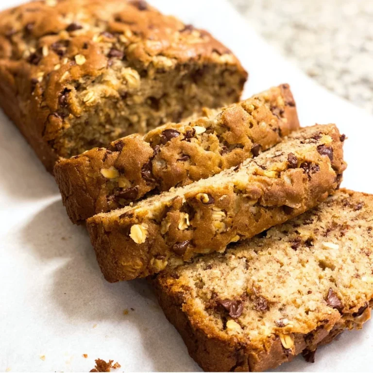 Homemade Oatmeal Banana Bread fresh out of the oven topped with nuts