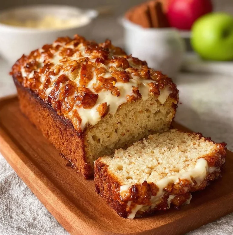 Delicious slice of vegan apple bread with cinnamon and walnuts