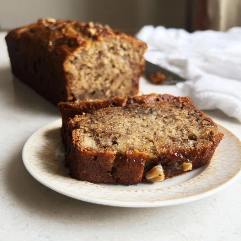 Slices of moist vegan banana bread on a wooden cutting board