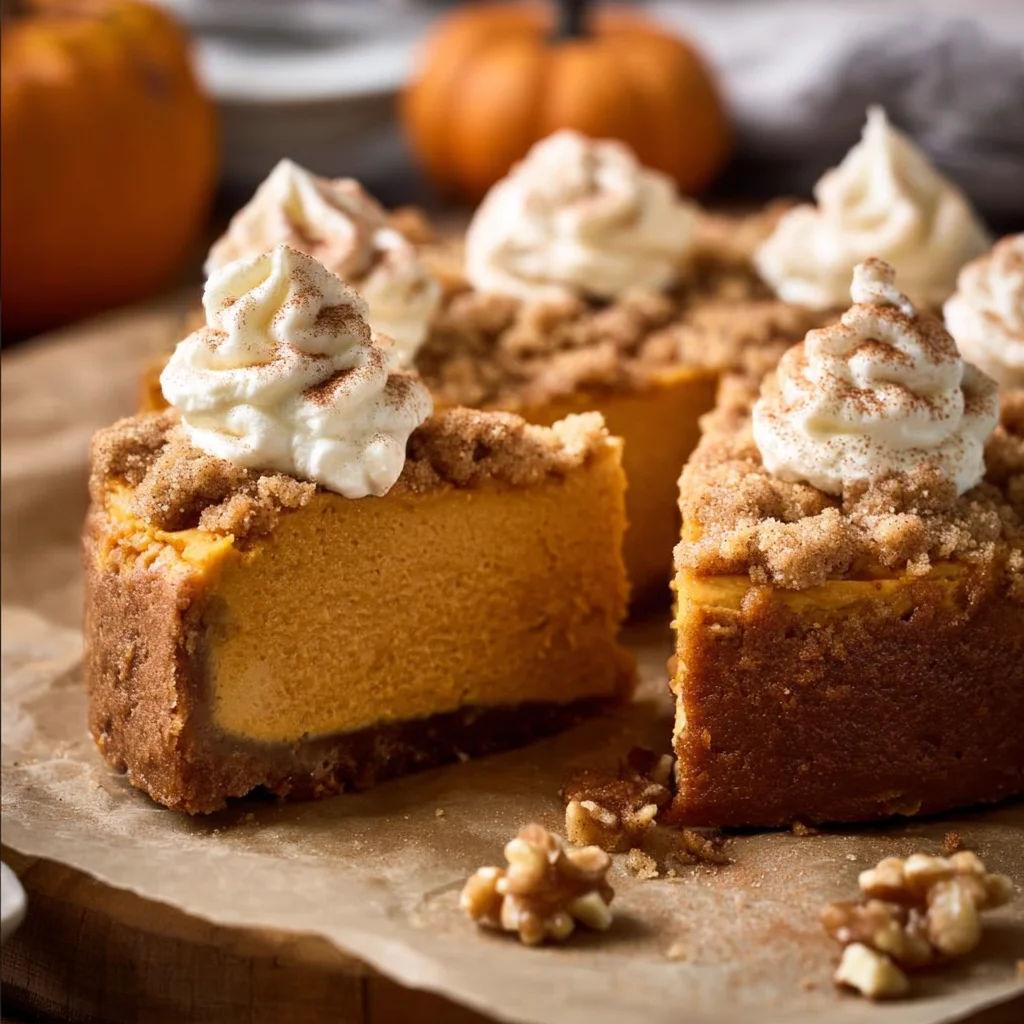 Baked Vegan Pumpkin Streusel Cheesecake