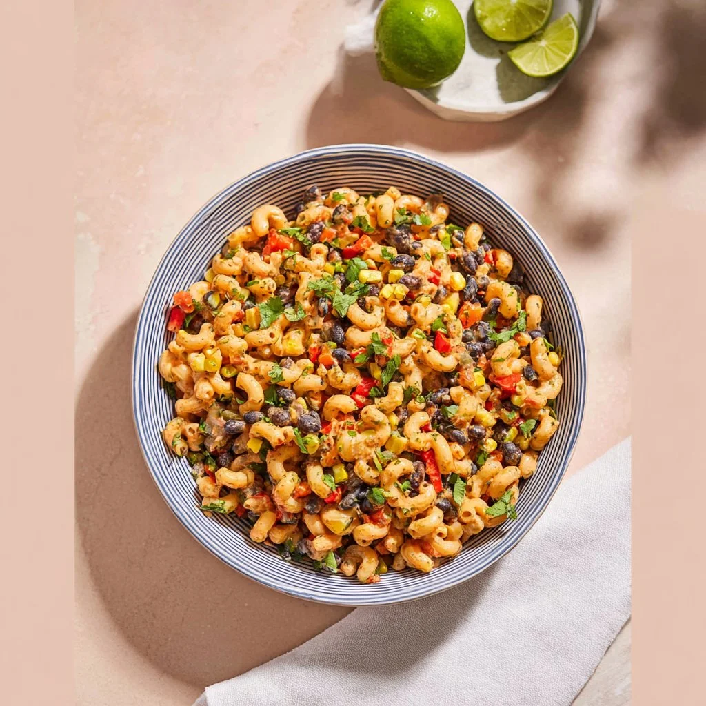 Vegan Chipotle Pasta Salad with colorful vegetables and a creamy dressing