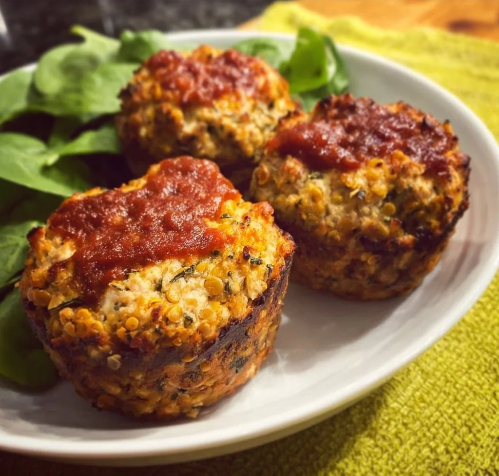 Lentil and sunflower seed meatloaf served on a plate with vegetables