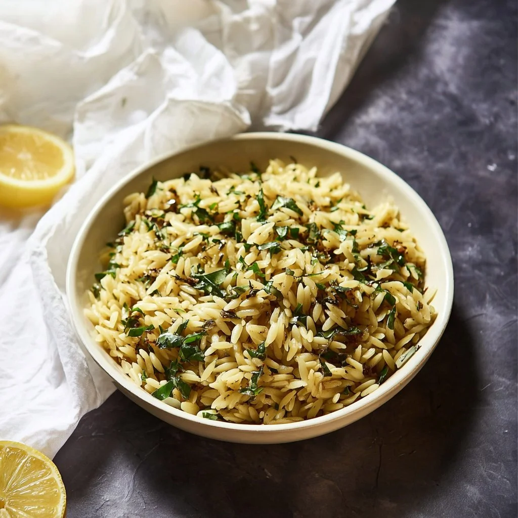 Refreshing Enoki Mushroom Orzo Salad with fresh ingredients and vibrant colors