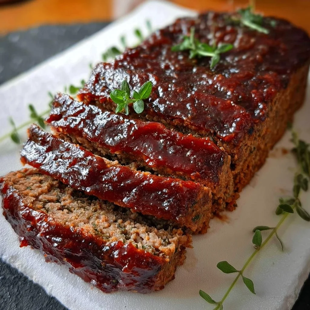 Delicious Smoky Southern-Style Meatless Meatloaf garnished and ready to serve.