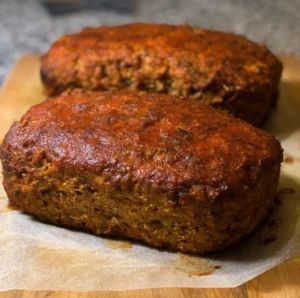 Delicious spiced chickpea meatloaf served with butter gravy